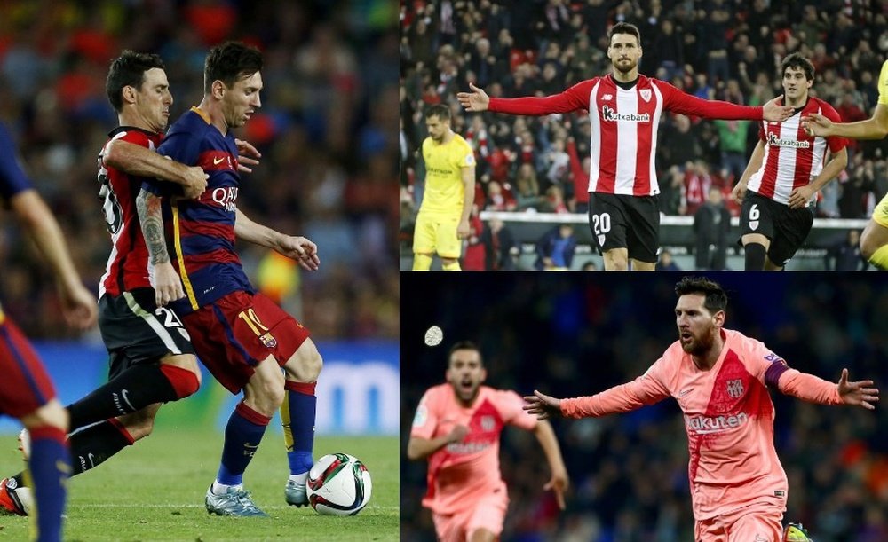 Aduriz atrapó a Messi... y a Sergio Ramos. EFE