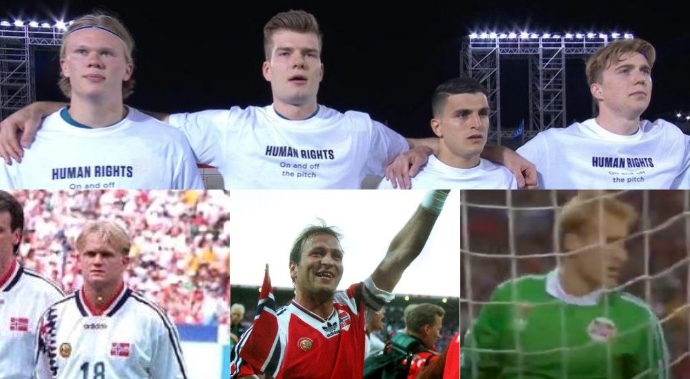 Haaland, Sorloth y Thorstvedt, como sus padres. Capturas/UEFA/Varias