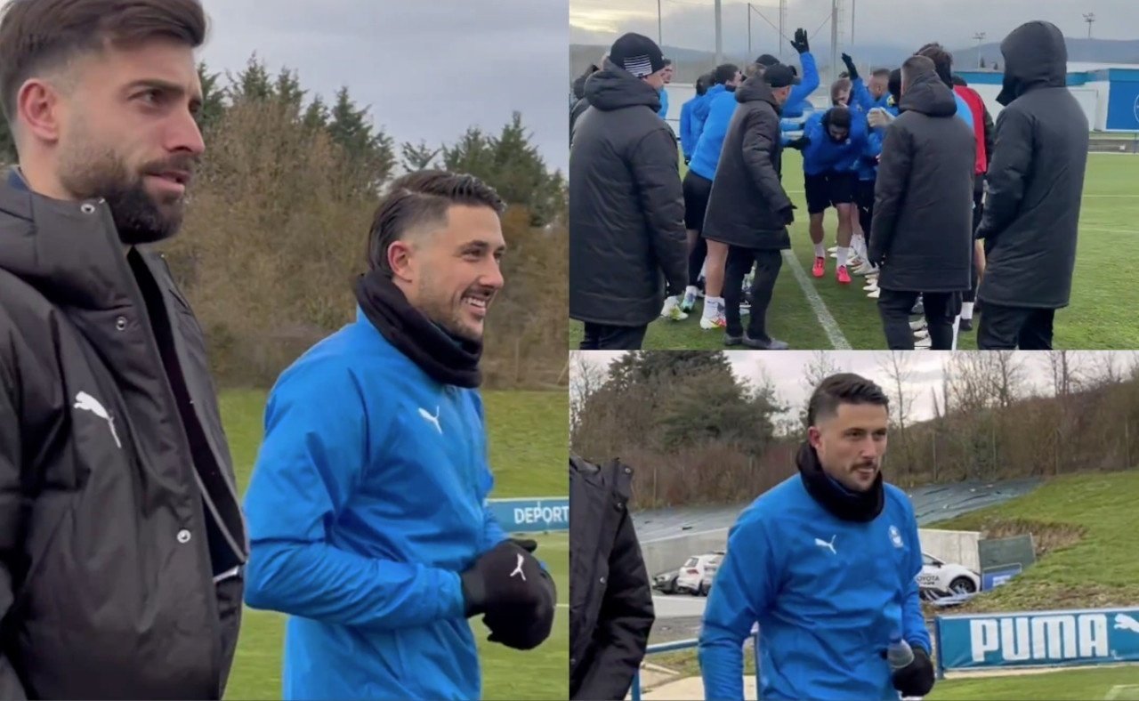 Pasillo y collejas para Facundo Garcés, que ya es uno más en el Alavés. Capturas/Alaves