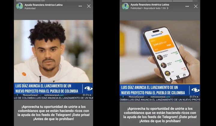 Voz e imagem de Luis Díaz estão sendo usadas para aplicar golpes no Instagram