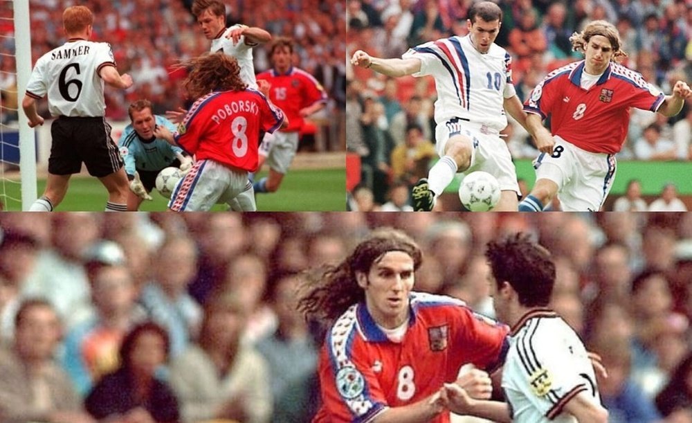 Collage con imágenes de la República Checa en la Eurocopa de 1996. AFP