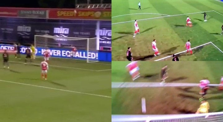 Save of the year? Cheltenham player heads away off the line!