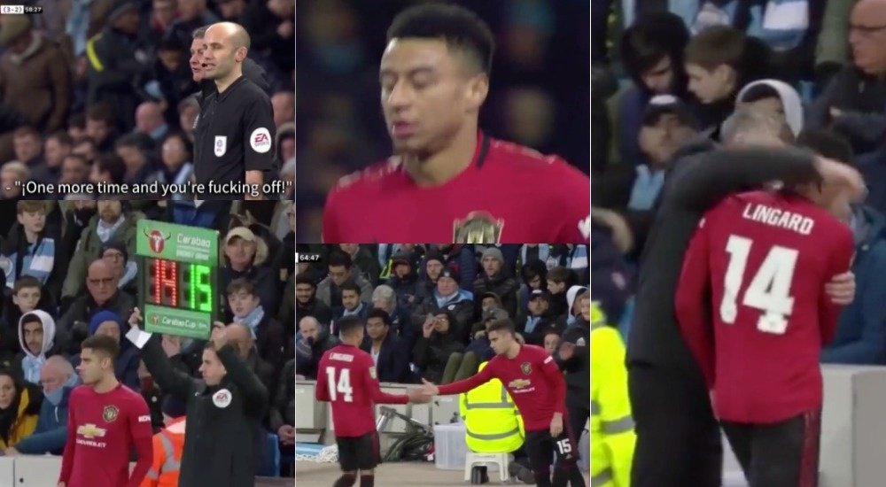 Solskjaer was angry at Lingard and then substituted him. Captura/SkySports