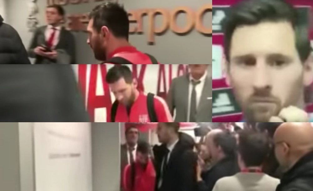 Messi, apesadumbrado al abandonar el Benito Villamarín. Capturas/AS