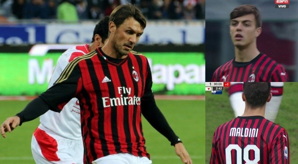 Daniel Maldini, filho de Paolo e neto de Cesare, estreou como jogador do Milan. AFP/ESPN