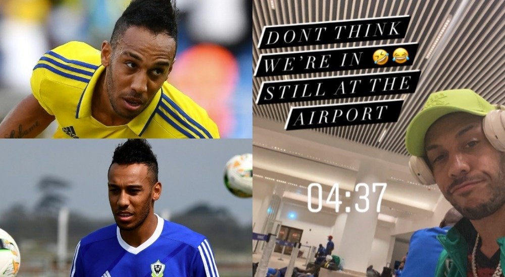 Aubameyang has been fined for revealing he stayed in an airport. AFP/Twitter/Aubameyang7