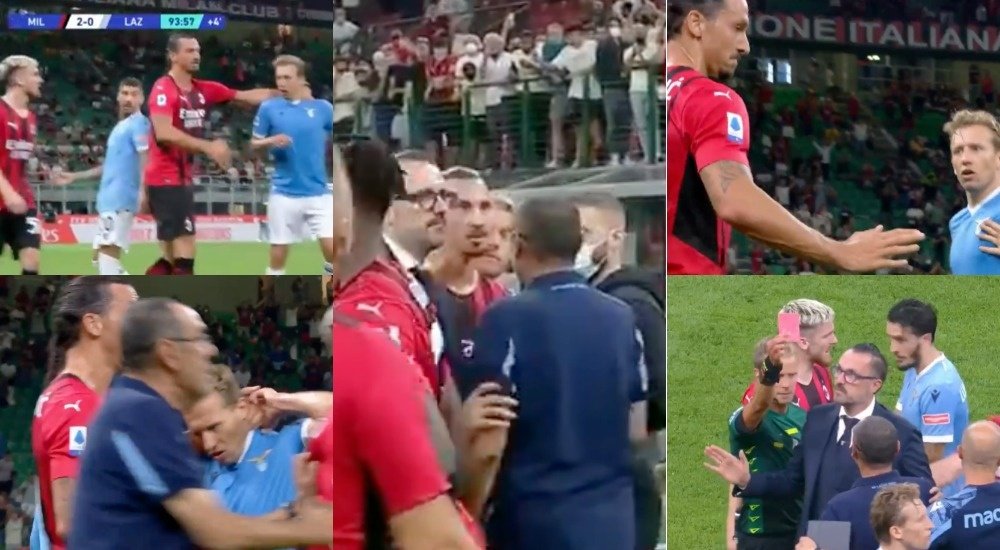 El 'bullying' de Ibrahimovic a Lucas Leiva que le costó la roja a Sarri. Capturas/BTSport