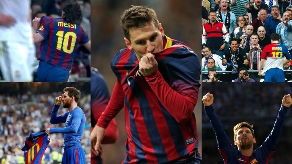 Le esultanze di Messi al Bernabeu. EFE/AFP/Movistar/LaLiga/beINSports/BeSoccer