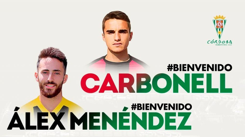 Menéndez y Carbonell, dos nuevos fichajes para el Córdoba. Twitter/Cordobafcsad