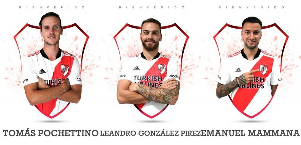 River ha anunciado tres fichajes de golpe. Twitter/RiverPlate