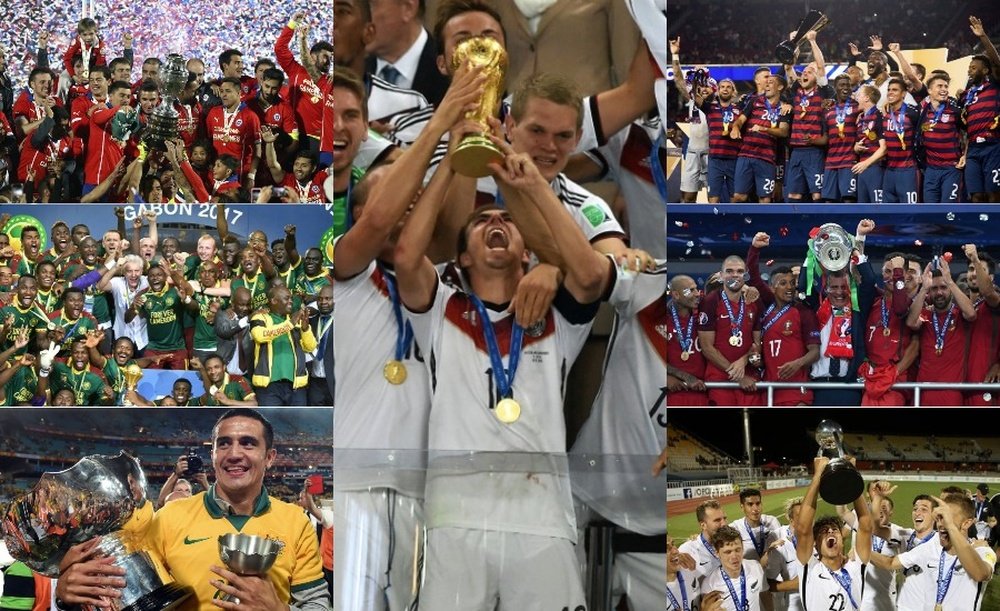 Collage con los campeones de Asia, África, Oceanía, Europa, América, CONCACAF y Mundial. EFE/AFP