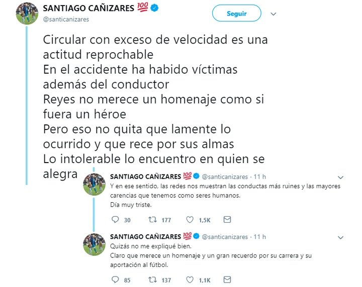 Le 'tweet' de Cañizares suite au décès de Reyes fait polémique