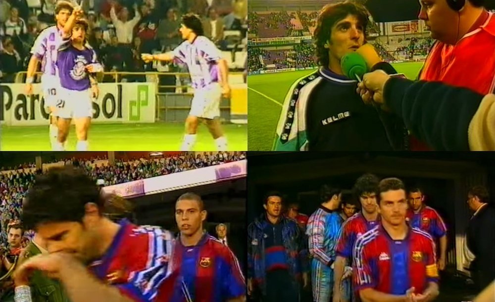 Collage con varias imágenes del Real Valladolid-Barcelona de 1997. Capturas/Youtube