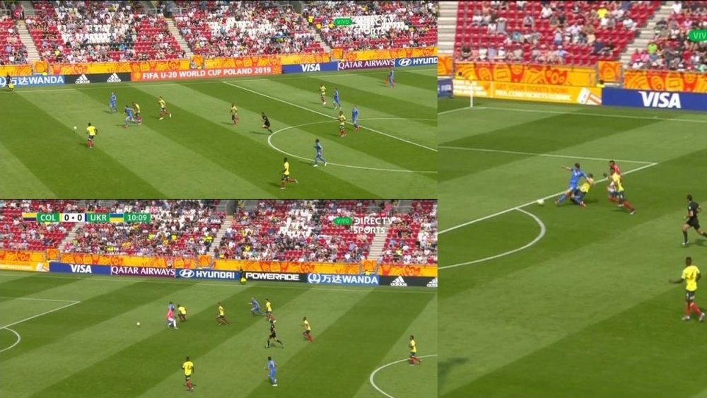 Colombia gave away a goal in ridiculous fashion against Ukraine. Collage/DirecTVSports