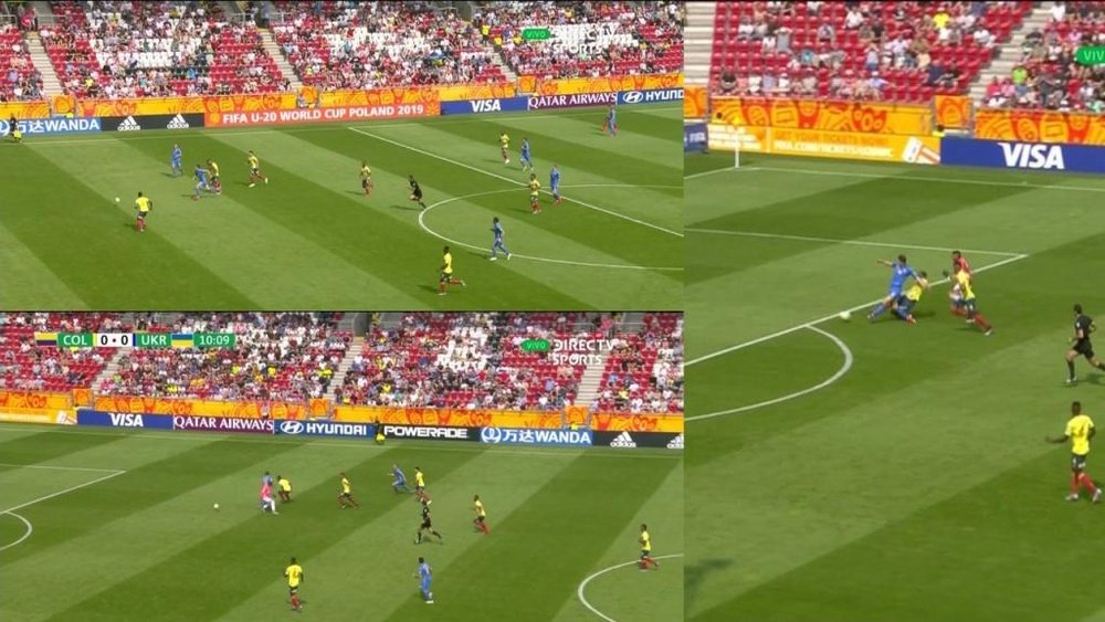 Colombia gave away a goal in ridiculous fashion against Ukraine. Collage/DirecTVSports