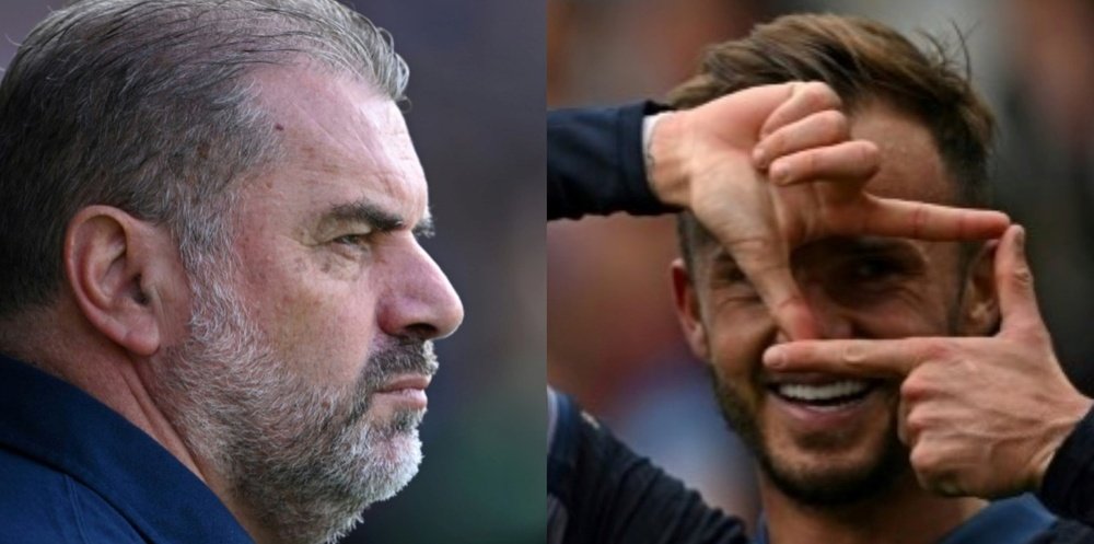 Ange Postecoglou y James Maddison, entrenador y jugador del mes de la Premier League. Capturas/AFP