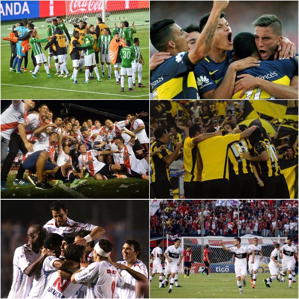 Collage de l'Atletico Nacional, RIver Plate, Boca Juniors, Peñarol, Olimpia et Nacional. BeSoccer