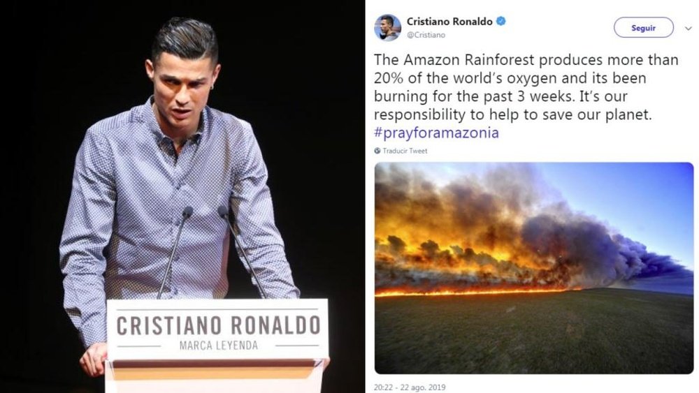 Cristiano Ronaldo pede ajuda contra queimadas na Amazônia. Collage/Cristiano