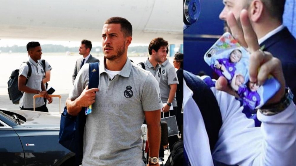 Hazard todavía lleva al Chelsea en su móvil. Collage/RealMadrid