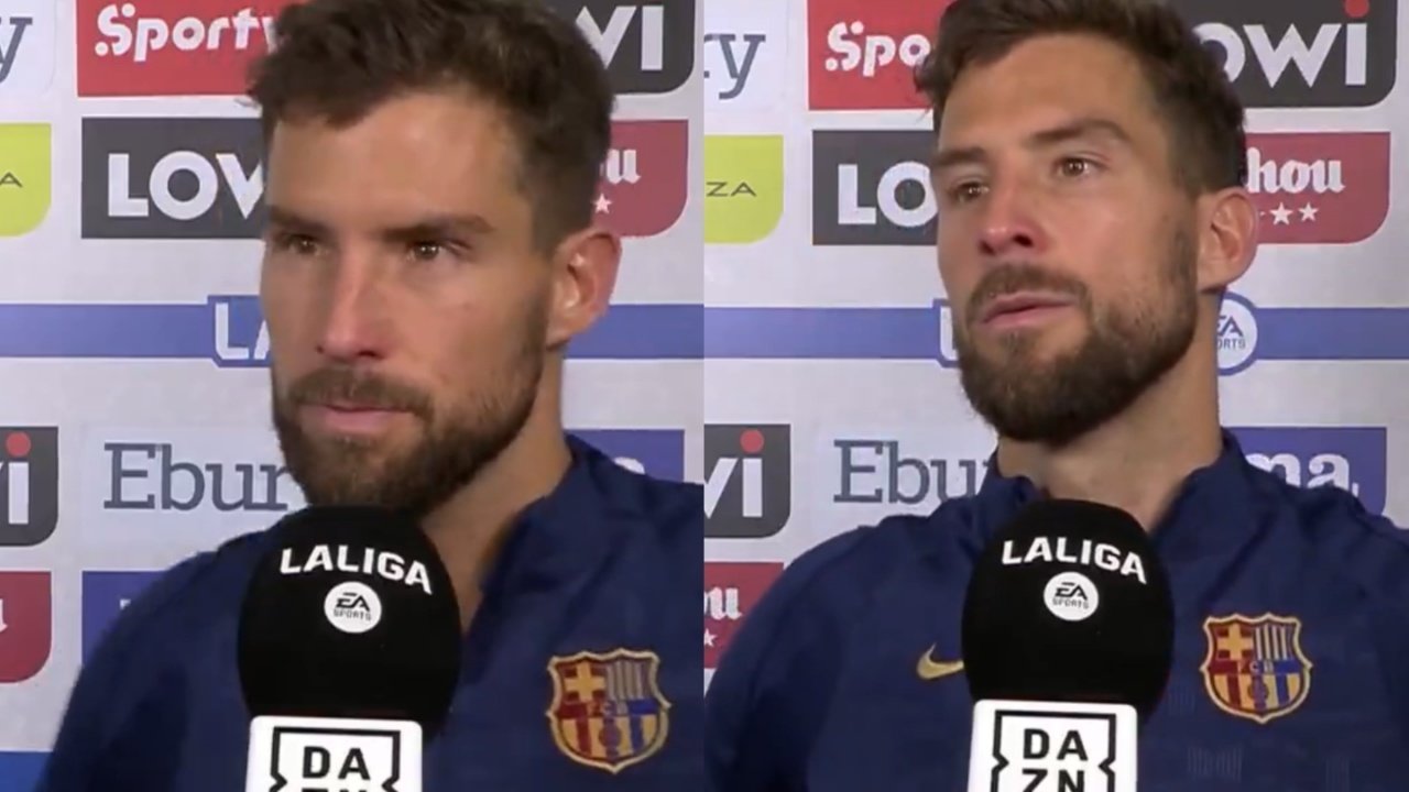 Íñigo Martínez celebró la victoria sufrida del Barça en Butarque. Captura/DAZN