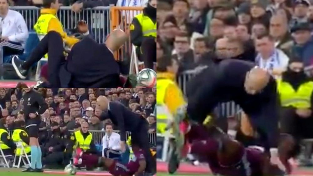 Aidoo disputa uma bola e atropela Zidane. Captura/beINSports