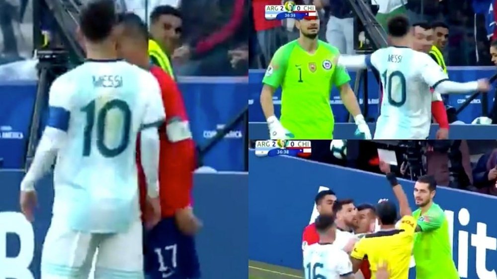 Messi y Medel fueron expulsados por un encontronazo. Captura/DAZN