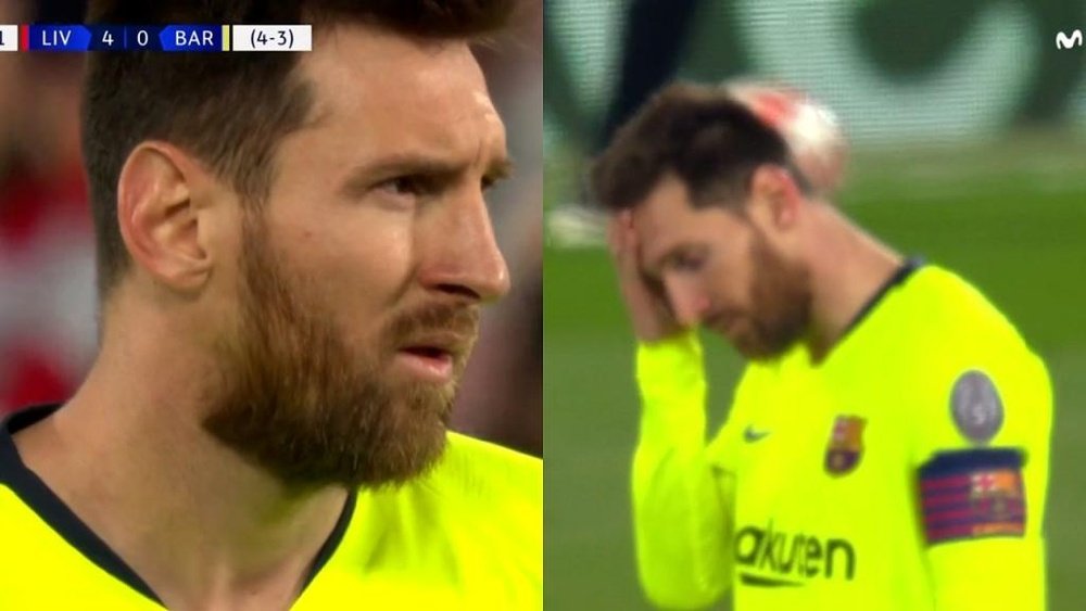 La rezione di Messi dopo il 4-0 di Origi. Captura