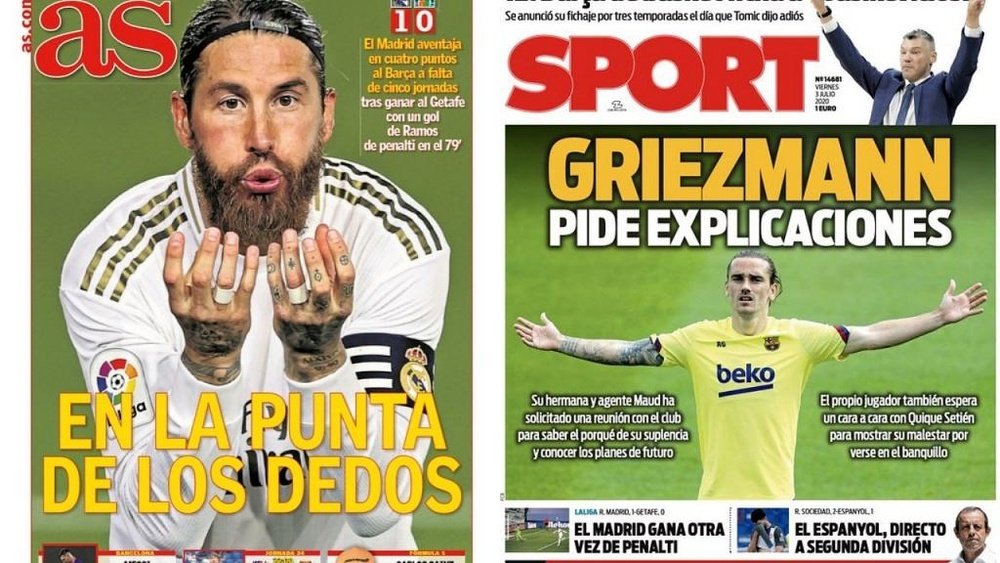 Les Unes des journaux sportifs en Espagne du 3 juillet 2020. AS/Sport