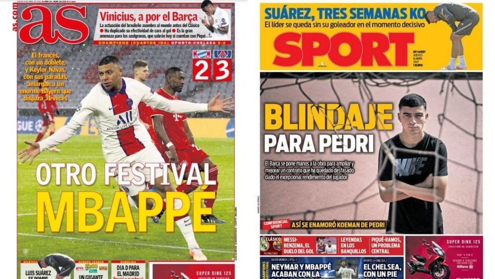 As capas da imprensa esportiva de 8 de abril de 2021. AS/Sport