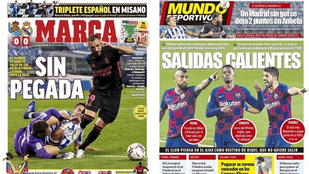 As capas da imprensa esportiva. Marca/MundoDeportivo
