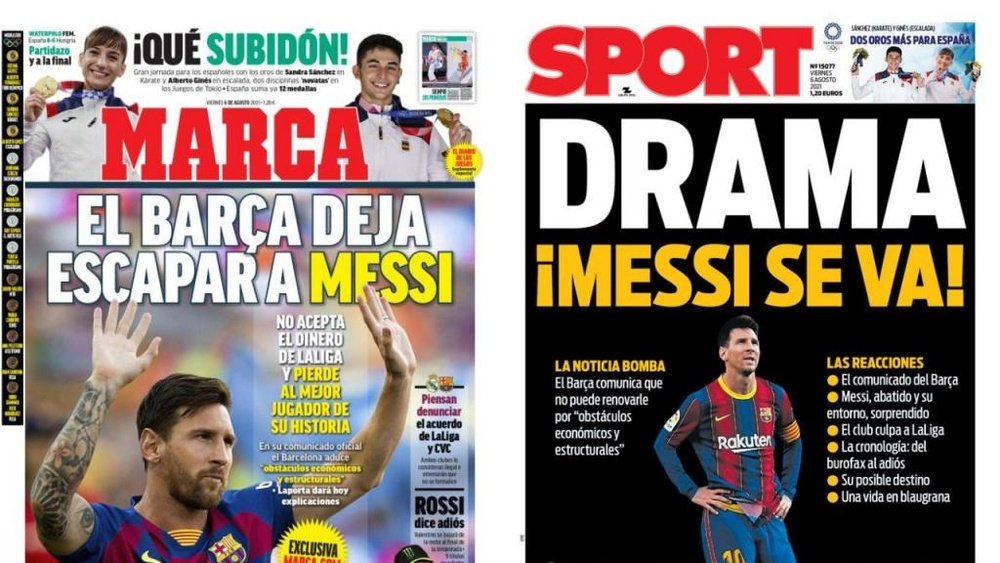 As capas da imprensa esportiva de 6 de agosto de 2021. Marca/Sport