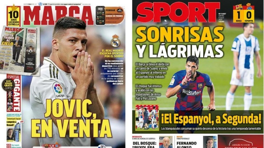 Les Unes des journaux sportifs en Espagne du 09 juillet 2020. Marca/Sport
