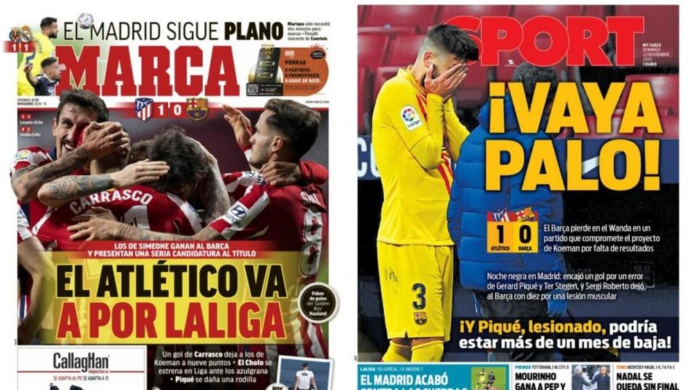 As capas da imprensa esportiva de 22 de novembro de 2020. Marca/Sport