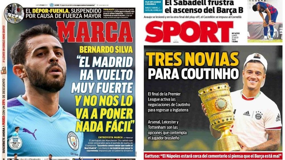 Les Unes des journaux sportifs en Espagne du 27 juillet 2020. Marca/Sport