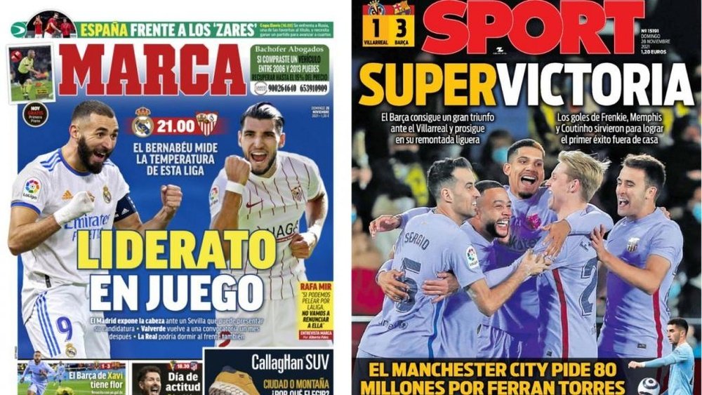 As capas da imprensa de 28 de novembro de 2021. Marca/Sport