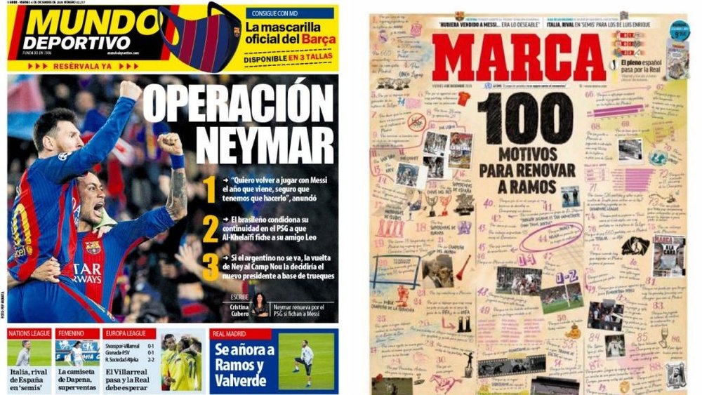 Capas dos jornais espanhóis Mundo Deportivo e Marca.