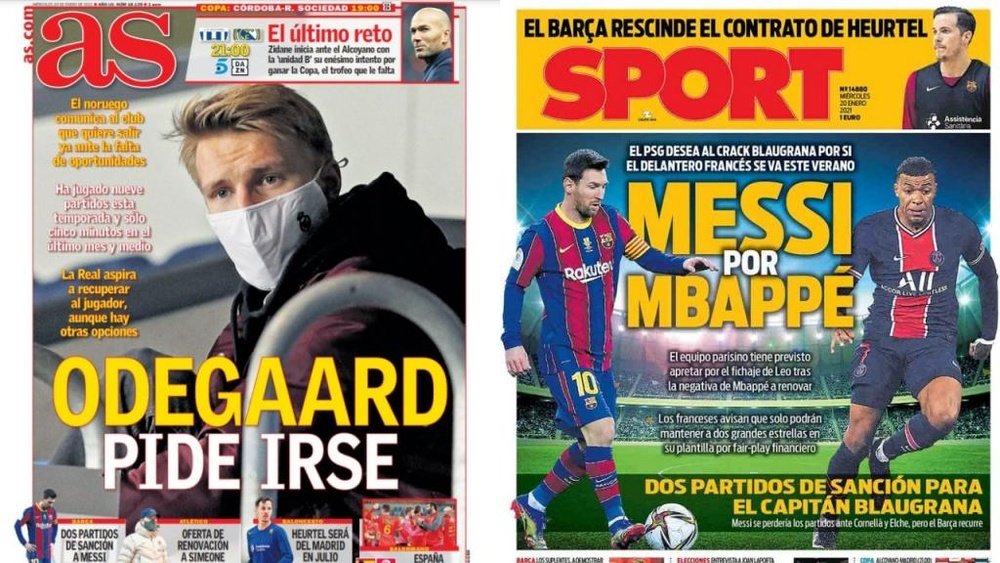 Capas dos jornais espanhóis Sport e AS.