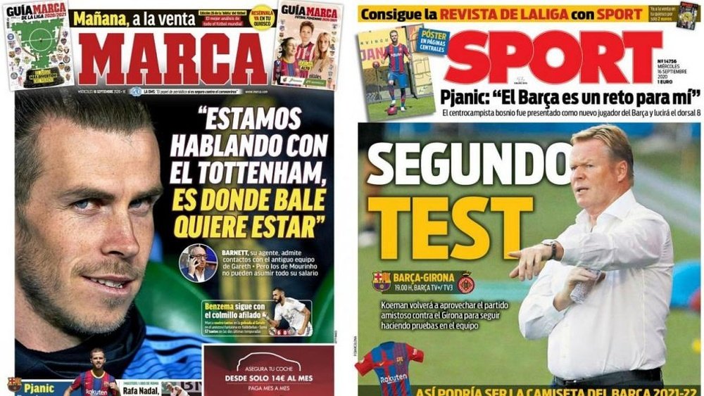 Capas dos jornais espanhóis Sport e Marca. Marca/Sport