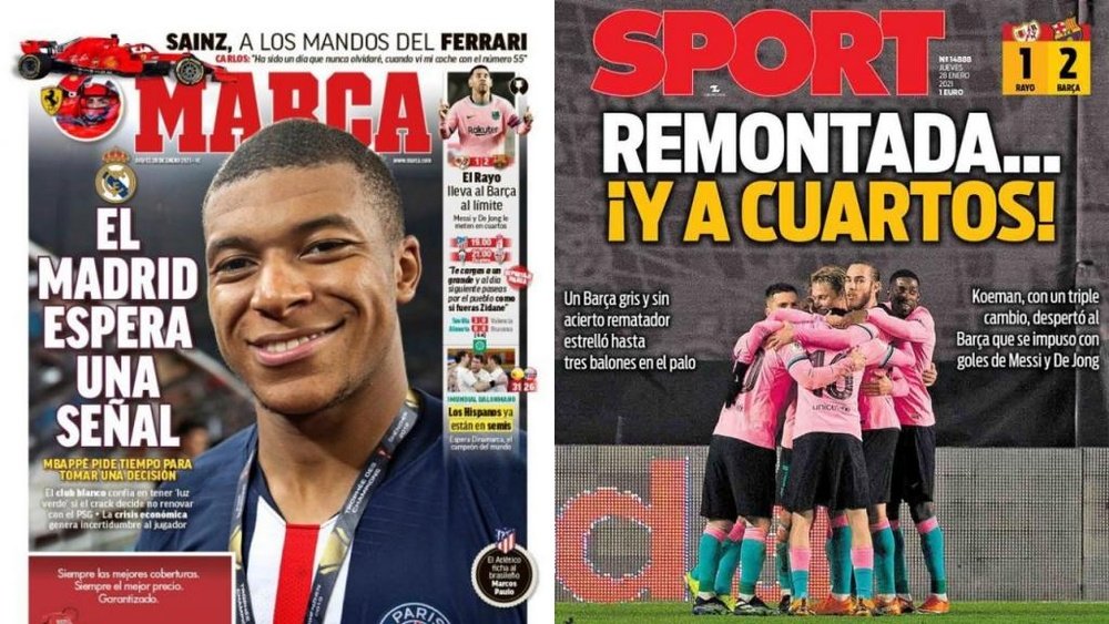 Capas dos jornais espanhóis Sport e Marca.