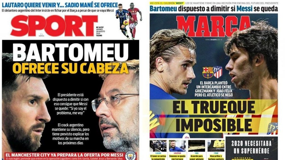 Portadas de la prensa deportiva del 28-08-20. Sport/Marca
