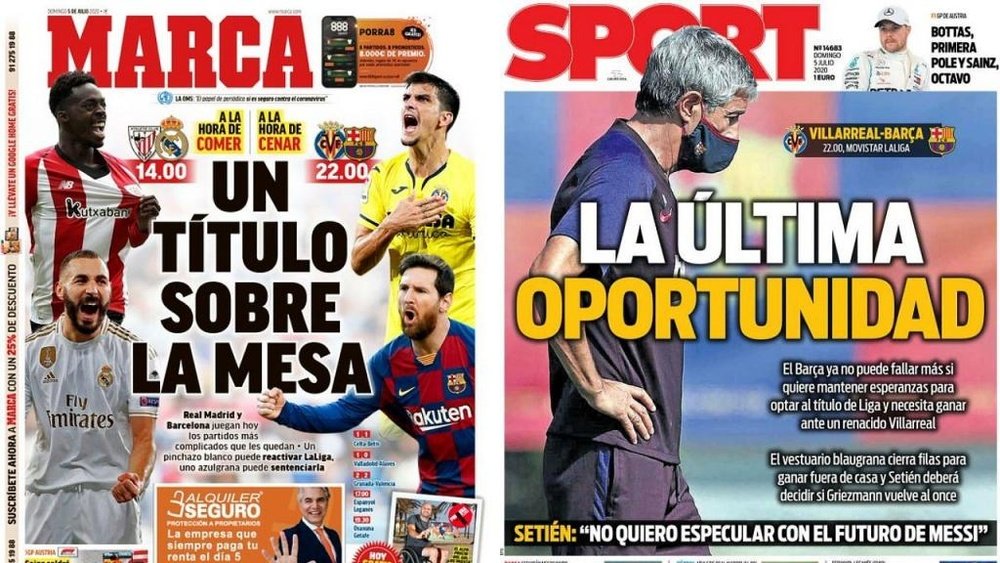 Les Unes des journaux sportifs en Espagne du 5 juillet. Marca/Sport