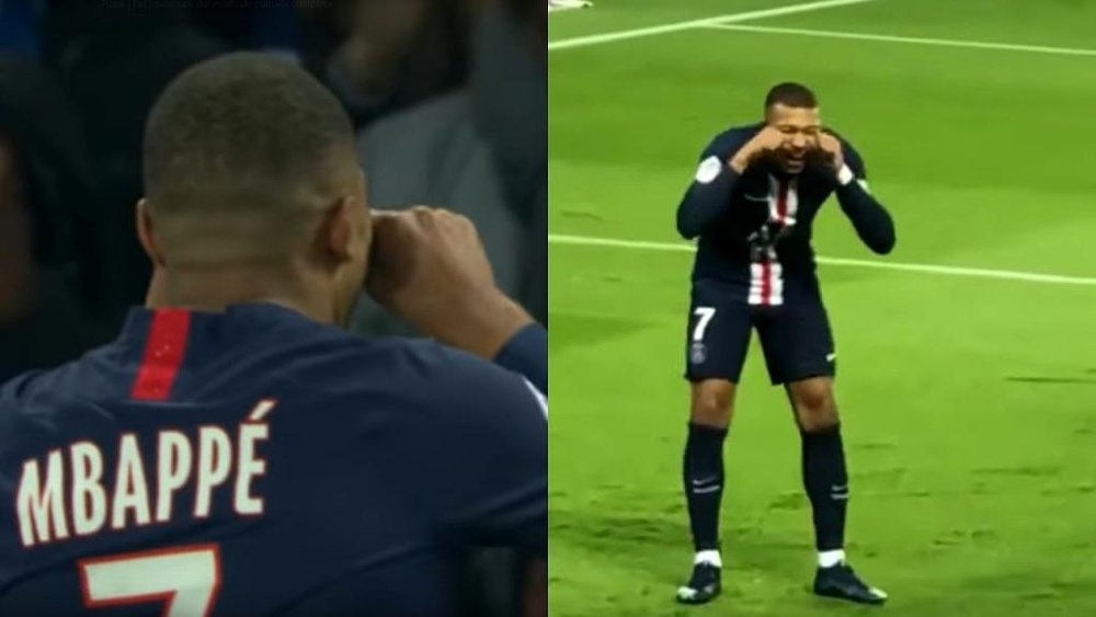 Mbappé hizo un gesto tras marcar su segundo gol al Marsella. Captura/Ligue1