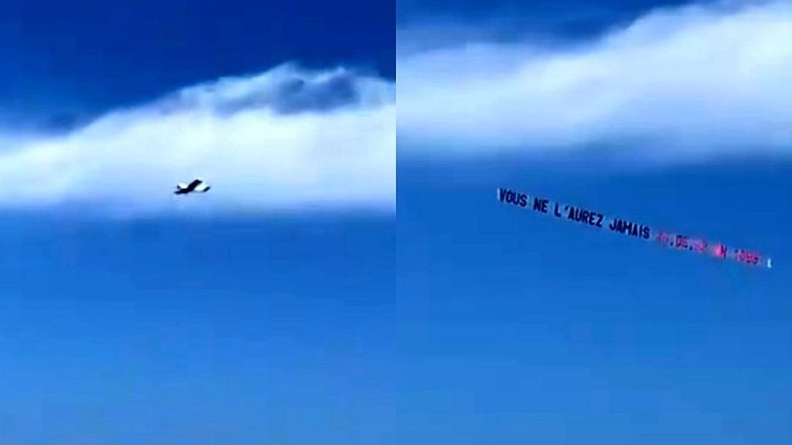 Un avión sobrevuela una playa y se burla del PSG: 