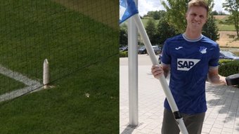 Germany's Marius Bülter has become a new Hoffenheim player, and Hoffenheim had the originality to announce his signing in a very curious way. The player, who broke a stadium corner flag in a Schalke 04 shirt, turned up at the club's offices with one fixed with duct tape.
