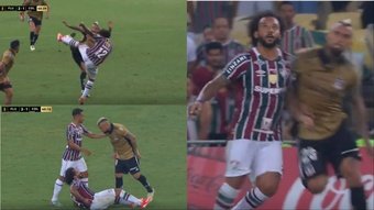 El duelo entre Fluminense y Colo-Colo estuvo muy caliente y más con las declaraciones que realizó hace unas semanas Arturo Vidal sobre Marcelo. De hecho, el chileno fue a buscar al brasileño sin balón e incluso le pidió explicaciones con el lateral en el suelo.