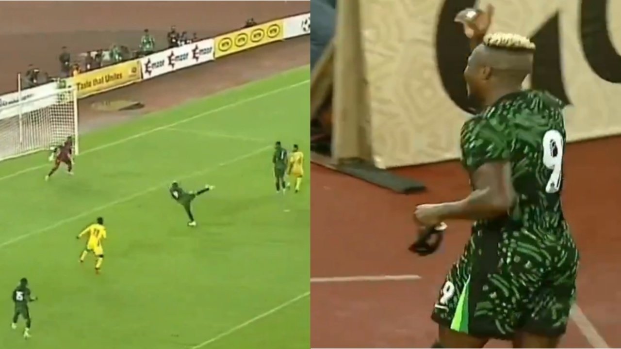 Osimhen pulled on the Nigeria shirt and took only six minutes to score. Screenshot/NTASports24