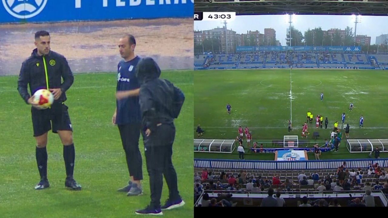 El Sabadell-Cartagena, suspendido por fuerte lluvia y granizo