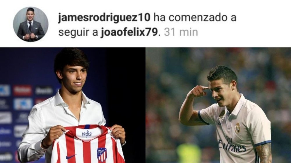 Novas especulações em torno de James depois do colombiano seguir Félix.  Collage/EFE/AFP/Instagram