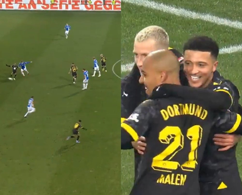 Jadon Sancho asistió a Marco Reus en la goleada al Darmstadt 98. Capturas/MovistarFutbol