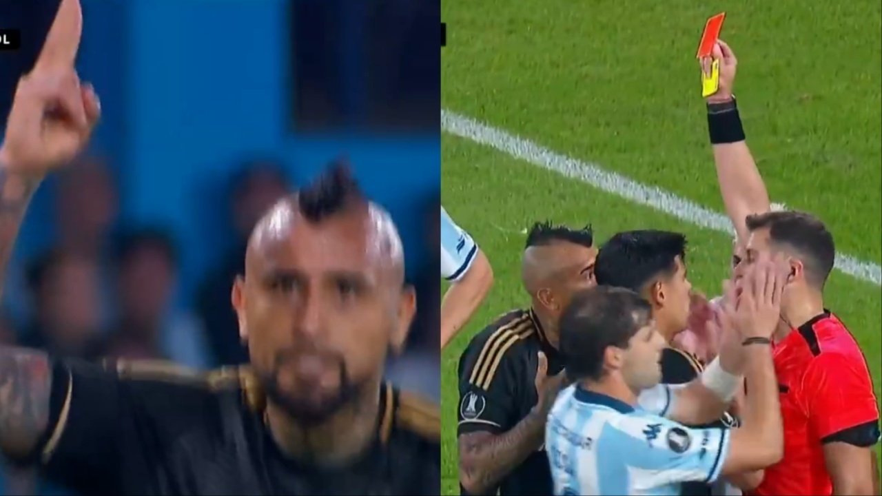 Arturo Vidal fue expulsado en el encuentro entre Racing Club y Colo Colo. Con una amarilla, presumió ante la grada argentina de haberles ganado las 2 finales de Copa América a la 'Albiceleste'.